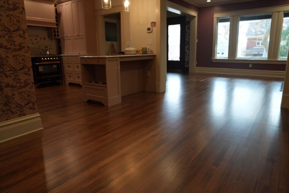 Chilean Cherry Hardwood Floors Refinished to a Satin Finish