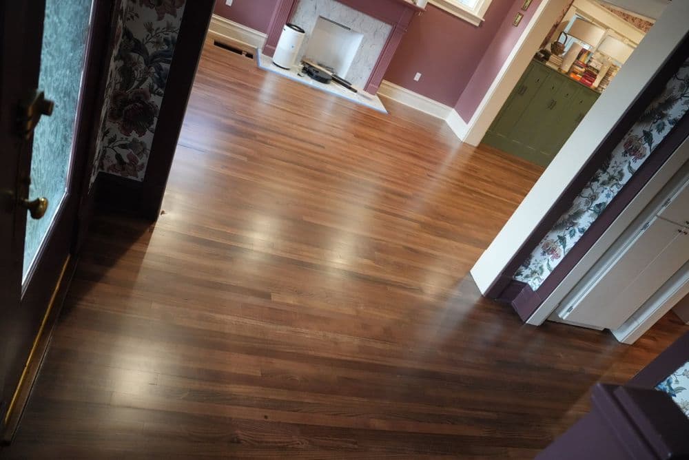 Chilean Cherry Hardwood Floors Refinished to a Satin Finish